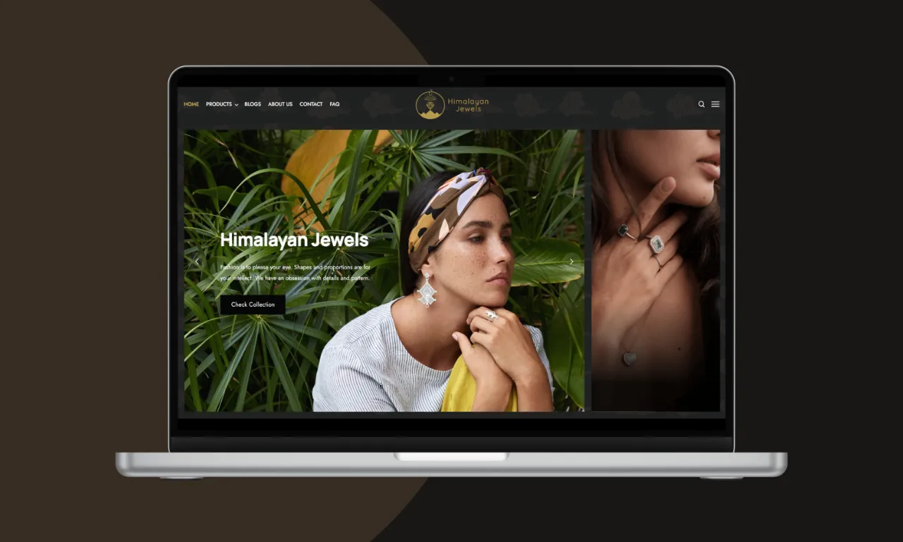 Himalayan Jewels jewelry store website shown on a laptop