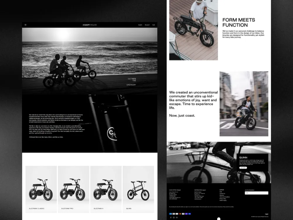 Coast Cycles website pages after the e-commerce catalogue migration